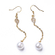 Synthetic Shell Pearl Dangle Earrings EJEW-P179-01G-03-1