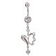 Real Platinum Plated Brass Rhinestone Butterfly Navel Ring Belly Rings AJEW-EE0001-73A-1