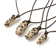 Natural Dalmatian Nugget Pendant Necklace with Cowhide Leather Cord NJEW-JN03882-02-1