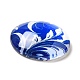 青と​​白の花​​の印刷されたガラスカボション  半円/ドーム  スチールブルー  18x5mm GGLA-A002-18mm-XX-4