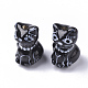 手作りの陶器ビーズ  ファミーユスタイルバラ  猫の形  ブラック  27~28x19x16~17mm  穴：1.6~2.5mm X-PORC-N004-87-3