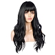 長いウェーブの巻き毛のかつら  合成かつら  きちんとした前髪で  耐熱高温繊維  女性のために  ブラック  27.55インチ（70cm） OHAR-I019-06-8