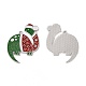 クリスマステーマラックメッキ合金エナメルペンダント  グリッターパウダー付き  帽子のチャームが付いた恐竜  プラチナ  37.5x30.5x1.5mm  穴：1.6mm PALLOY-O109-19P-1