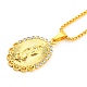 Oval with Virgin Mary Cubic Zirconia Pendant Necklaces with Zinc Alloy Box Chains NJEW-E101-02G-1