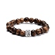 Bracelet extensible perles rondes en bois bodhi naturel ciré BJEW-JB07099-01-4