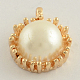 半円形のabsのプラスチック製の模造真珠のペンダント  黄金のトーン合金のセッティングで  雪  16x13x7mm  穴：1.5mm PALLOY-R039-06-1