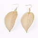 Brass Plated Natural Leaf Dangle Earrings EJEW-JE02654-2