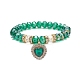 Bracelet extensible en perles de verre avec breloque cœur en alliage strass pour femme BJEW-JB09142-4