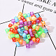Mixed Color Transparent Acrylic Beads, Cube with White Letter, 5.5~6x5.5~6x5.5~6mm, Hole: 3mm, about 100pcs/bag