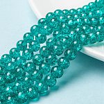 Chapelets de perles en verre craquelé peints à la bombe, ronde, vert de mer moyen, 8mm, Trou: 1.3~1.6mm, 31.4 pouce