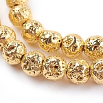 Electroplated Natural Lava Rock Bead Strands, Round, Bumpy, Golden Plated, 6~7mm, Hole: 1mm, about 66pcs/strand, 15.35 inch(39cm)