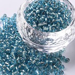 8/0 perles de rocaille en verre, trou rond argenté, ronde, turquoise pale, 3mm, Trou: 1mm, environ 10000 perles / livre