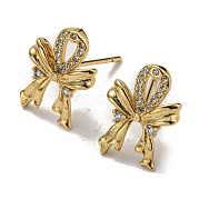 Серьги-гвоздики из латуни с бантом и фианитами EJEW-D063-10G