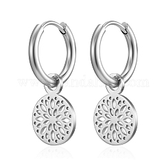 Orecchini pendenti rotondi in acciaio inossidabile 304 anti-ossidazione per donna, colore acciaio inossidabile, 20mm