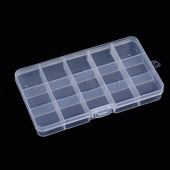 Conteneur de stockage de billes de polypropylène (pp), Boîtes de rangement 15 compartiment, rectangle, clair, 17x9.8x2.2 cm, Trou: 5mm, compartiment: 3.2x3x1.9cm