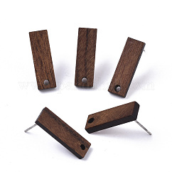Risultati di orecchini a bottone in legno di noce, con perno in acciaio inox 304, rettangolo, marrone noce di cocco, 20x6.5mm, Foro: 1.6 mm, ago :0.7mm