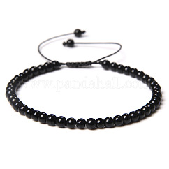 Bracelet réglable en perles d'agate noire pour femme, avec des perles tissées à la main simples et polyvalentes, montrer en image