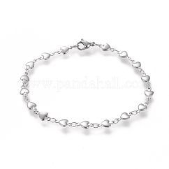 Anlaufgeschützte Gliederkettenarmbänder aus Edelstahl 304, mit Karabiner verschlüsse, Herz, Edelstahl Farbe, 21.4 Zoll (8-3/8 cm)