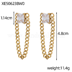 Quadratischer Ohrhänger aus Edelstahl 304 mit klarem Zirkonia-Pavé&nbsp;STAS-OY012-03G