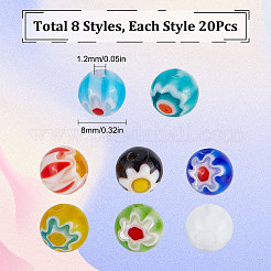 160 Stück 8 Farben handgemachte Millefiori Bunte Malerei Perlen Stränge&nbsp;LAMP-SC0001-14