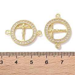 Dije de conector de cruz de Jesús con circonita cúbica de latón chapado en rack&nbsp;KK-C084-01H-G