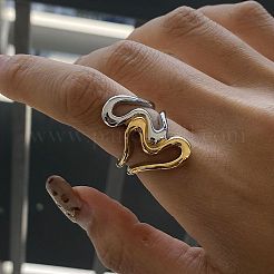 Unisex Edelstahl Doppelherz offener Ring mit vergoldetem Schmuckzubehör&nbsp;WS7090-2