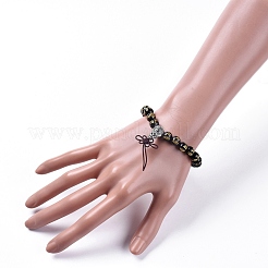 Bracelets extensibles en perles d'agate noire naturelle (teintes)&nbsp;BJEW-JB04794