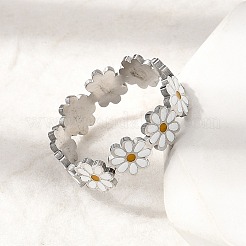 Blumen 201 Edelstahl mit Emaille-Fingerringen&nbsp;RJEW-Z135-02P