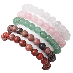 Braccialetti elastici con perline di pietre preziose naturali miste rotonde e incrociate da 8 mm per le donne&nbsp;BJEW-JB10930