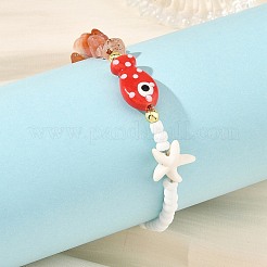 Braccialetti da donna estivi da spiaggia in porcellana fatti a mano con pesciolini e perline di pietre preziose.&nbsp;BJEW-JB14440