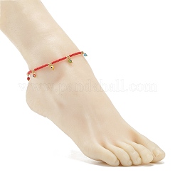 Cavigliera con semi di vetro e perline intrecciate in ottone con ciondoli malocchio a lume&nbsp;AJEW-AN00484-02