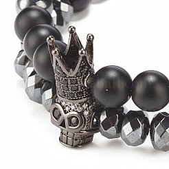 2 pz 2 bracciali elastici in ematite sintetica e pietra nera e ossidiana naturale con teschio in zirconia cubica&nbsp;BJEW-JB08120-03