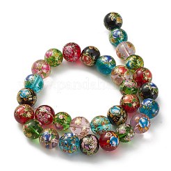Blume gemalt Perlen handgemachte lampwork Runde&nbsp;LAMP-I008-03