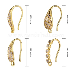 4 paires 4 crochets de boucle d'oreille en laiton micro pavé clair en zircone cubique&nbsp;KK-SZ0004-62