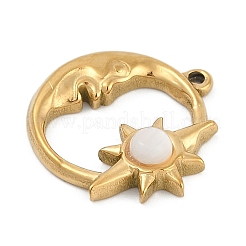 304 Edelstahl Pavé-Anhänger mit natürlichen weißen Muscheln&nbsp;STAS-I325-034G