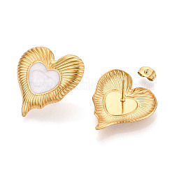 Pendientes de botón de acero inoxidable 304 con forma de corazón y esmalte&nbsp;EJEW-T047-20G