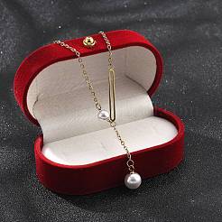 Colliers à pendentif rond et ovale en acier inoxydable 304 et perles en plastique blanc avec placage ionique (IP) pour femmes&nbsp;NJEW-P320-17G