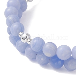 2 Stück zweireihiges Stretch-Armband aus naturgefärbten blauen Spitzenachat- und weißen Jadeperlen&nbsp;BJEW-JB13065