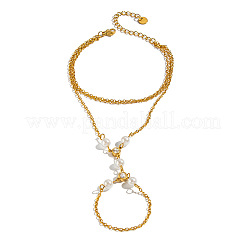Mehrreihige Armbänder aus Edelstahl 304 und Imitationsperlen mit klaren Zirkonia für Damen&nbsp;VO2892