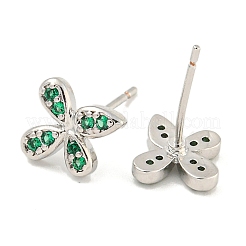 Ohrstecker mit Gestellplattierung aus Messing mit Mikropavé und klaren Zirkonia&nbsp;EJEW-N055-02P-03-RS