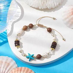 Bracelets de perles tressés en turquoise synthétique teinté réglable&nbsp;BJEW-JB10721-02