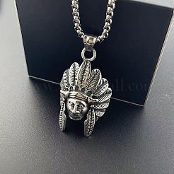 Vintage 304 Edelstahl südamerikanischen Indianer Anhänger Hip Hop Halsketten&nbsp;HC0471