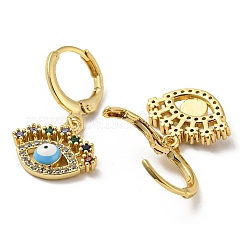 Böse Augen Ohrringe aus echtem 18 Karat vergoldetem Messing mit Klapphebel&nbsp;EJEW-A033-06G-05