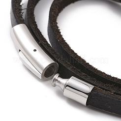 Dreilagiges Wickelarmband aus Lederband mit Magnetverschlüssen aus Edelstahl 304&nbsp;BJEW-P275-20P