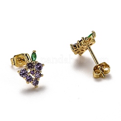Pendientes de tuerca de circonio cúbico con micro pave de latón&nbsp;EJEW-H123-01G