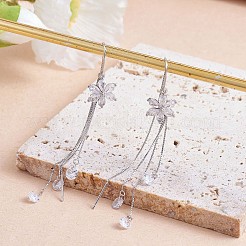 Boucles d'oreilles pendantes en forme de fleur avec pampille en chaîne et zircone cubique transparente anti-ternissement&nbsp;JE1046A