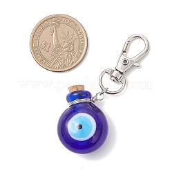 Decorazioni pendenti con bottigliette piatte e rotonde con olio essenziale lavorato a lume fatte a mano e con occhio diabolico&nbsp;HJEW-JM04400