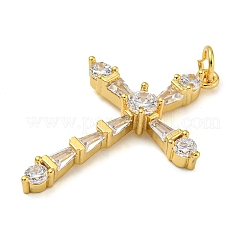 Colgantes de circonita cúbica transparente micro pavé de latón chapado en rack&nbsp;KK-Z063-05G