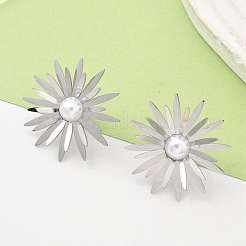 Pendientes de acero inoxidable 304 con perlas de imitación ABS&nbsp;EJEW-Z098-20P