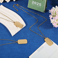 4 collier pendentif rectangulaire en acier inoxydable gaufré&nbsp;NJEW-CO0001-02G